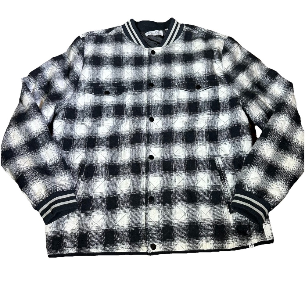 Men's Sovereign Code Fargo Plaid Bomber Jacket Black White Large